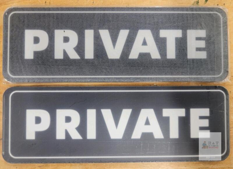Two (2) New PRIVATE Door Signs w/Adhesive Back . Measures 9"&times;3"