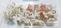 18-Piece Pearl and Floral Hair Clip Set &ndash; Gold-Tone Metal with Faux Pearls and Acrylic Flowers