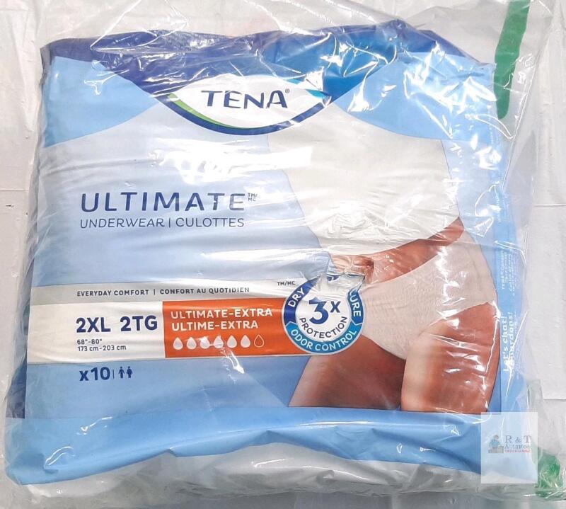 TENA Ultimate Underwear 2XL Ultimate-Extra, 10 Count, Unisex, 68"-80" Waist, 3x Odor Control