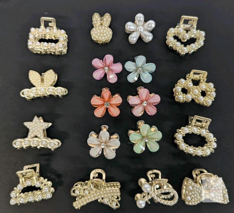 New 18pcs Tiny Pearl & Dazzling Flowers Decorative Hair Clips, Non-Slip, For All Hair Types