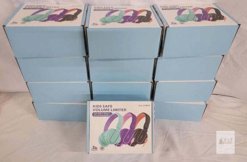 13 new AILIHEN i35 Kids Safe Volume Limiter Headphones USB-C, 3+ Ages, 40mm, 85dB, Assorted Colors, New