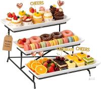 New Yedio 3 Tier Serving Tray Set 14 Inch Porcelain Tiered Serving Trays Platters, Collapsible Sturdier Stand with Stable Cross Bars, Three Layer Serving for Party Entertaining Food Display Fruit Dessert