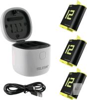 New TELESIN 3-Pack Allin Box Charger Battery for GoPro Hero 12 Hero 11 Hero 10 Hero 9 Black, Waterproof Portable Storage Charging Case Support SD Card Reading for Go Pro 12 11 10 9 Camera Accessories