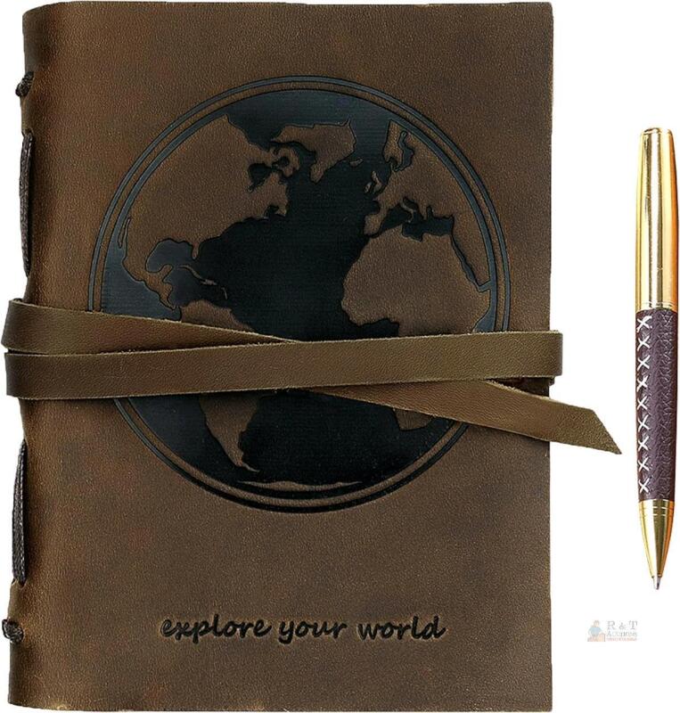 New - World - Leather Journal World Map Notebook Embossed Handmade Travel Diary, A5 Vintage Writing Bound Journal For Men & For Women Genuine Antique Rustic Leather 6"x8" Engraved Perfect for Notes Sketchbook + Pen