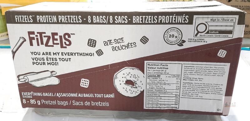 Fitzels Protein Pretzels Everything Bagel 8-Pack, 20g Protein, 8x85g Bags, Plant-Based