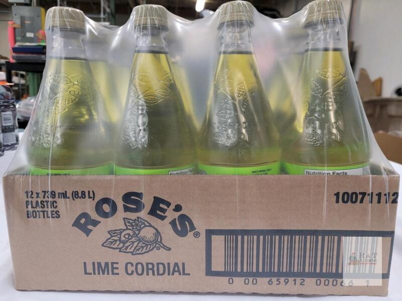 [BB 2024 DE20] 12 Rose's Lime Cordial Sweetened Concentrated Fruit Juice Syrup . 739ml Bottles