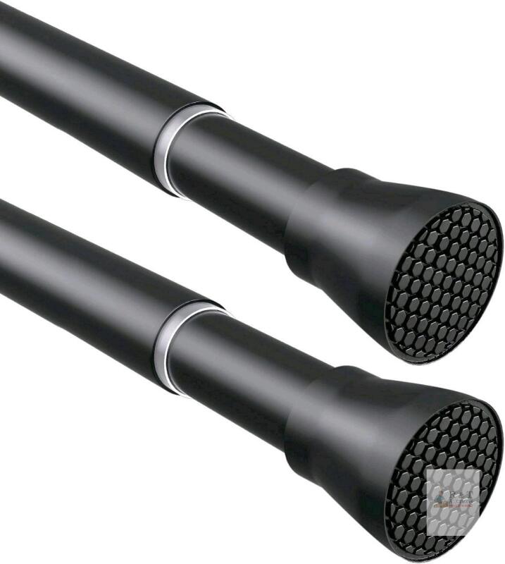 2 New ZipGlow Non-Slip Black Curtain / Doorway Tension Rods - 18" - 28" Inch - No Drilling Adjustable Tension Rods of Curtain Window Closet Kitchen Wardrobe