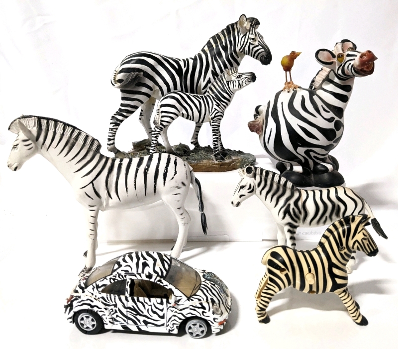 ZEBRA-Themed Toys, Figures, Bank & 1:32 Scale Volkswagen New Beetle.