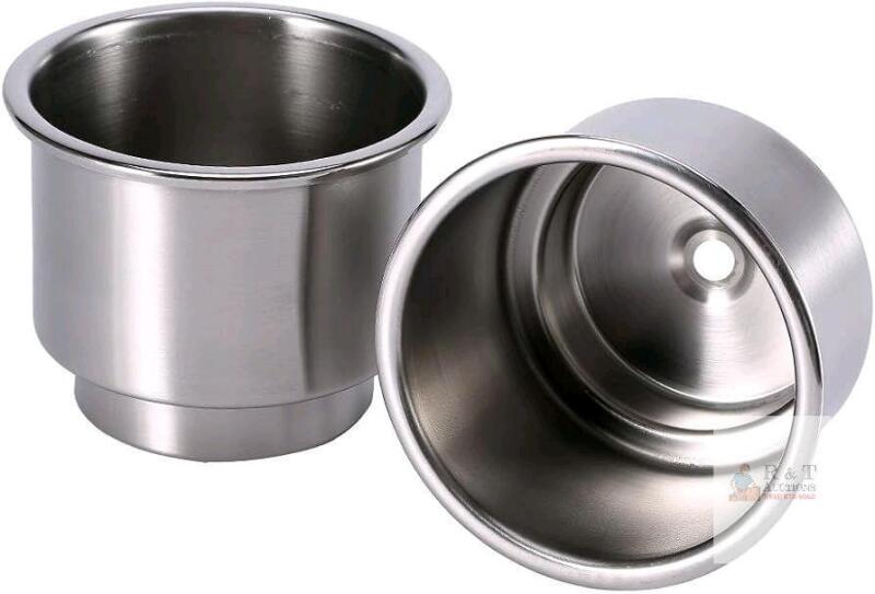 New 2Pcs Stainless Steel Cup Drink Holder for Boat, Universal Drink Bottle Can Cup Holder Insert Marine with Insert Drain Hole for Marine Rv Boat Yacht Car