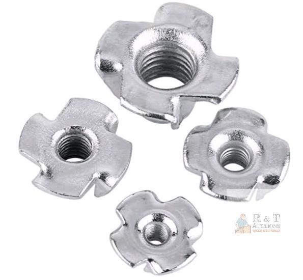 M8-30/Pack Zinc Plated Carbon Steel Furniture T Nut, Four-Pronged Tee Nuts for Woodworking Furniture Fastener