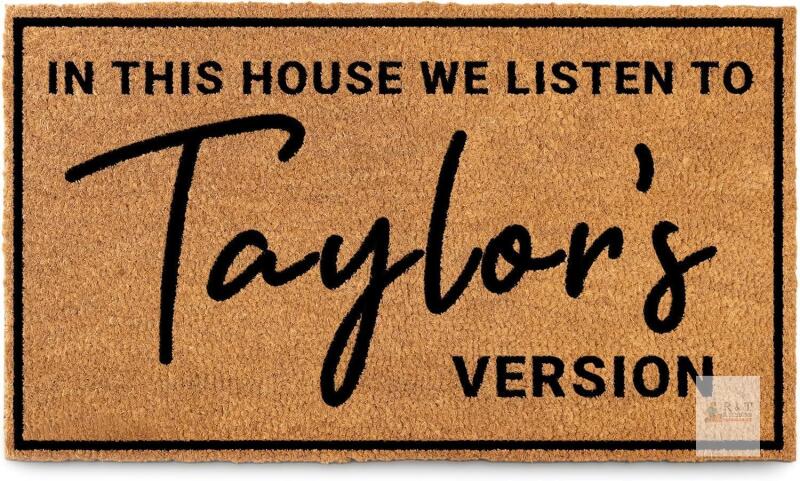 in This House We Listen to T Door Mat 30x17 Inch, Coir Welcome Mat for Covered Outdoor Area, Doormat Gift for Women