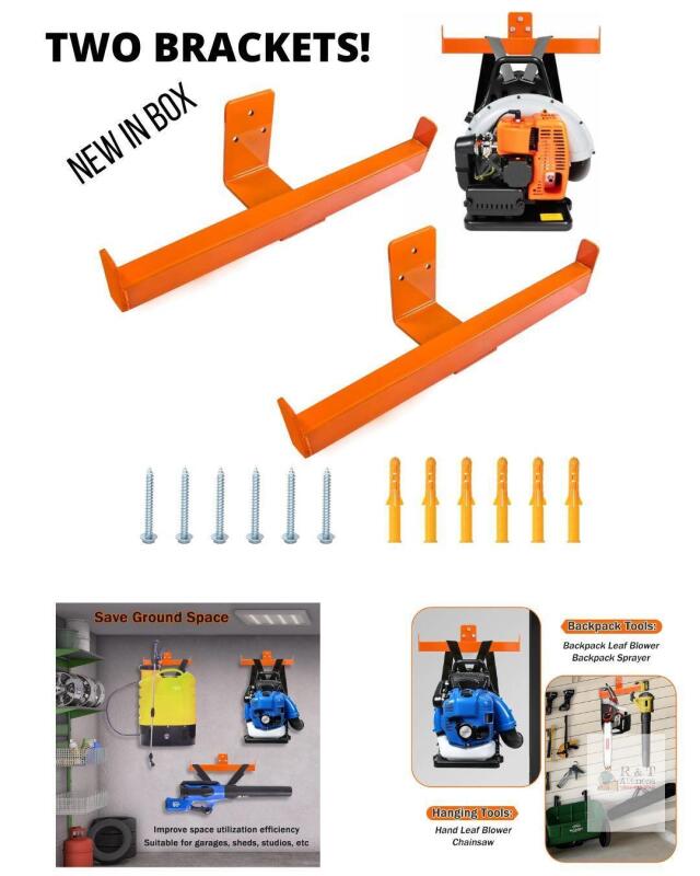 NEW 2 PC Backpack Leaf Blower Hanger, Blower Organizer Holder, Heavy Duty Chainsaw Wall Mount, Backpack Spray Hanger, Lawn Mower, Shed, Garage Tool Organizer 1 (Orange 2 Pack)