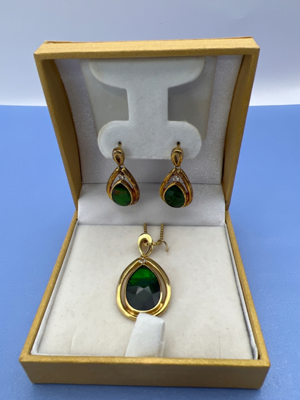 925 Gold Wash Ammolite Necklace Earrings Set