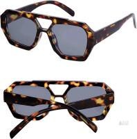 New Tortoiseshell Grey Lens Trendy Designer Inspired Aviator Sunglasses for Women Men Hexagonal Square Thick Frame Double Bridge Sun Glasses