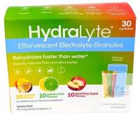[exp 2028] New HydraLyte Electrolyte Powder, Low Sugar Electrolyte Packets Designed for Rapid Hydration, Safe Hydration for All Ages - Made with All Natural Ingredients, 30 Servings, Tropical, 10 Each Lemon Lime, Sparkling Apple