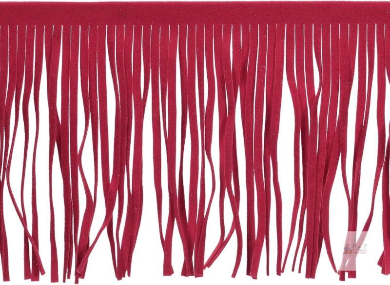 New 2 Yards 12 Inch Faux Suede PU Leather Fringe Trim Double Side Leather Sewing Tassel Fringe for DIY Sewing Dress Crafts Skirt Decoration, Ruby Red