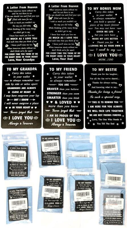 13 New Assorted Wallet Cards, Thick Matte Metal Cards With Heartfelt Messages, Great Gifts : Letters From Heaven (From Grandpa & Dad), To My Bonus Mom, To Grandpa, To My Friend, To My Bestie