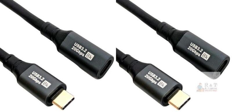 2 New SinLoon Coiled USB-C (Male) to USB-C (Female) 45" Lomg Extension Cables