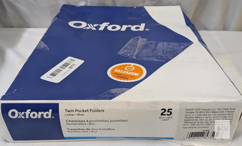 Oxford Twin Pocket Folder 57502, Letter Size, Blue, 25/Box
