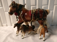 Staffordshire Clydesdale Horse Figure & 3 Figurines