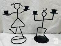 Black Metal Stick Figure Candle Holder Set &ndash; Male & Female, 9.5" Tall, Holds 4 Candles