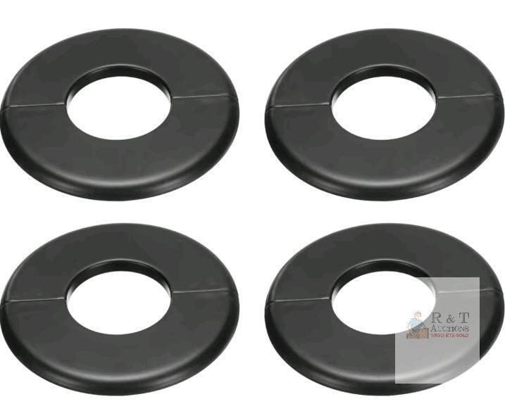 New - 4pcs Wall Split Flange 130mm / 65mm OD Escutcheon Plate ABS Round Self-Adhesive Water Pipe Faucet Decoration Accessories, Black