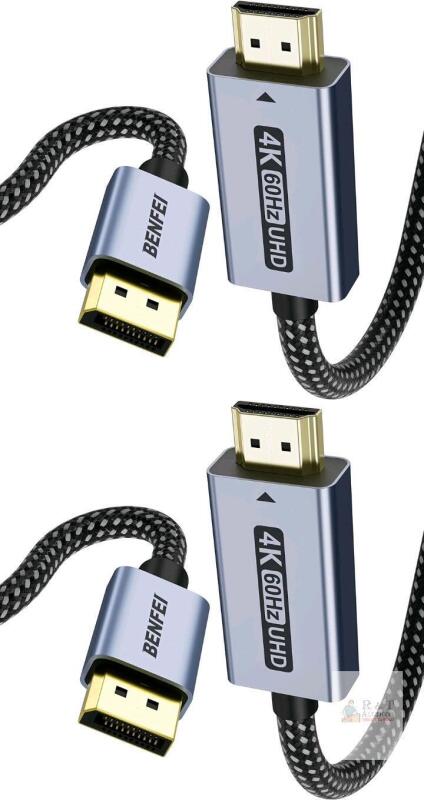 2 New Benfei 6ft Long 4K@30Hz DisplayPort to HDMI Cable Aluminum Shell, Nylon Braided