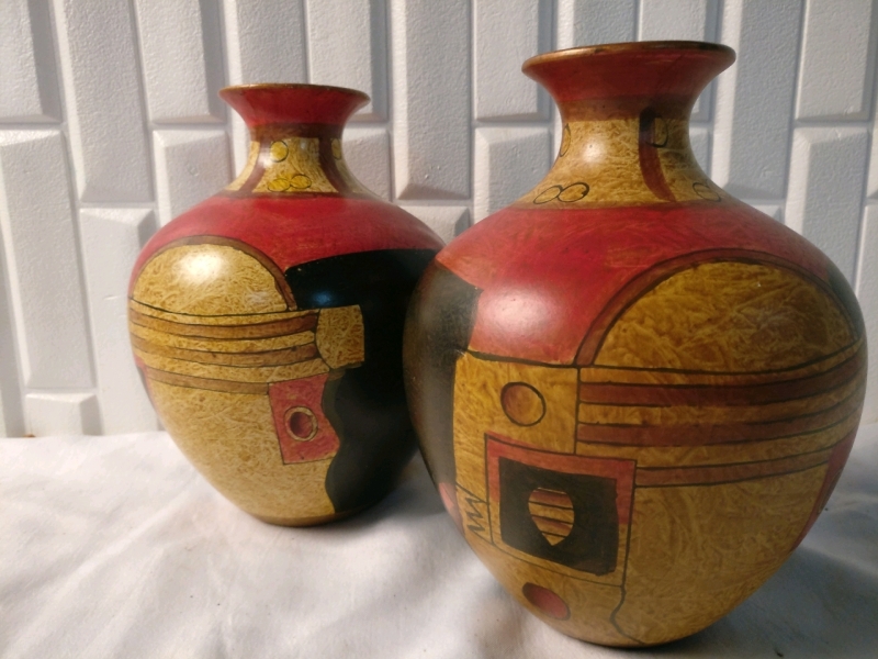 2 Decorative Ceramic Vases - 8" Tall