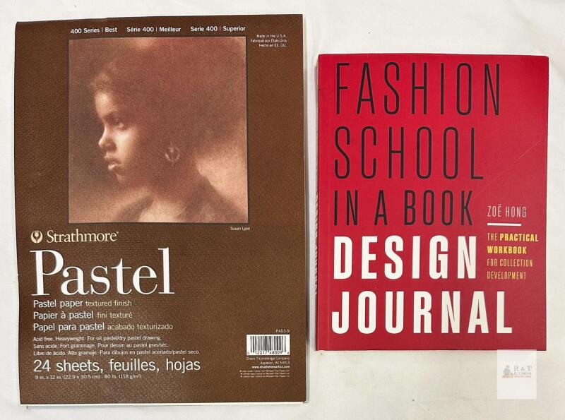 Strathmore 400 Series 9x12 Pastel Paper Pad (24 Sheets) & Zo&euml; Hong Fashion School in a Book Design Journal -pastel paper has loose spine, slight splice on front of book.