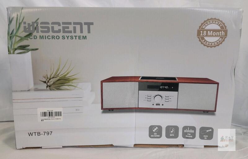 Wisscent WTB-797 CD Micro System, 2x15W, Bluetooth, USB, FM Radio, Remote, Wood Finish