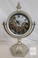Champs Elysees Mantle Quartz Clock w/Rotating Gears . Measures 15" tall . Tested Working.- requires 3 AA Batteries (not included)