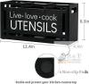 New Large 3 Compartments Solid Real Wood Utensil Caddy Organizer KR100109, Rectangular Cooking Tools Storage for Countertop, Designs on Front & Back, Black - 2