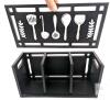 New Large 3 Compartments Solid Real Wood Utensil Caddy Organizer KR100109, Rectangular Cooking Tools Storage for Countertop, Designs on Front & Back, Black - 3