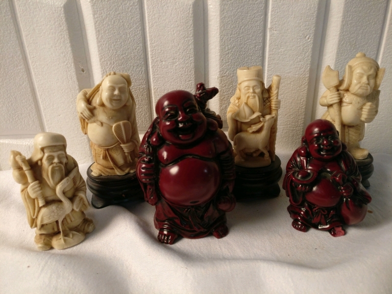 6 Buddha & Similar Resin Figures - 3"-4"