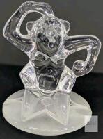 Art Glass Monkey Figurine with Star Base, 4 Inches Tall 3.75" tall. No chips or cracks. No maker's marks or stamps noted.