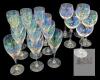 Set of 18 Iridescent Water Goblets and Wine Glasses, 14 oz Capacity, No chips or cracks. 6.75" - 7.75". No maker's marks or stamps noted.
