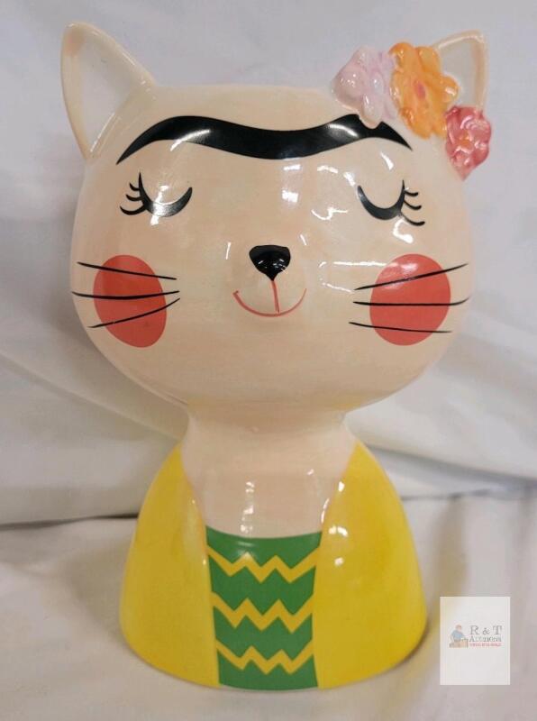 Abbott 27-FRIDA-CAT-MD Ceramic Cat Planter/Vase, 8" Tall, Multi-Color Design