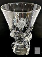Steuben for Hershey 100th Anniversary Commemorative Crystal Vase, Etched by S. Sletten Vintage. Signed on bottom. No chips or cracks. 6.5" tall
