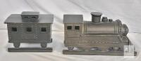 Vintage Cast Iron Steam Engine Train Locomotive & Passenger Car Doorstops .