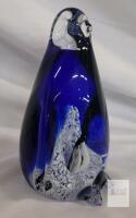 Cobalt Blue Art Glass Penguin Sculpture with Interior Penguin Scene