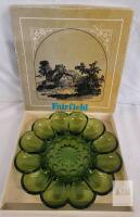 Fairfield Green Pressed Glass 10" Deviled Egg Tray with 12 Slots, Original Box