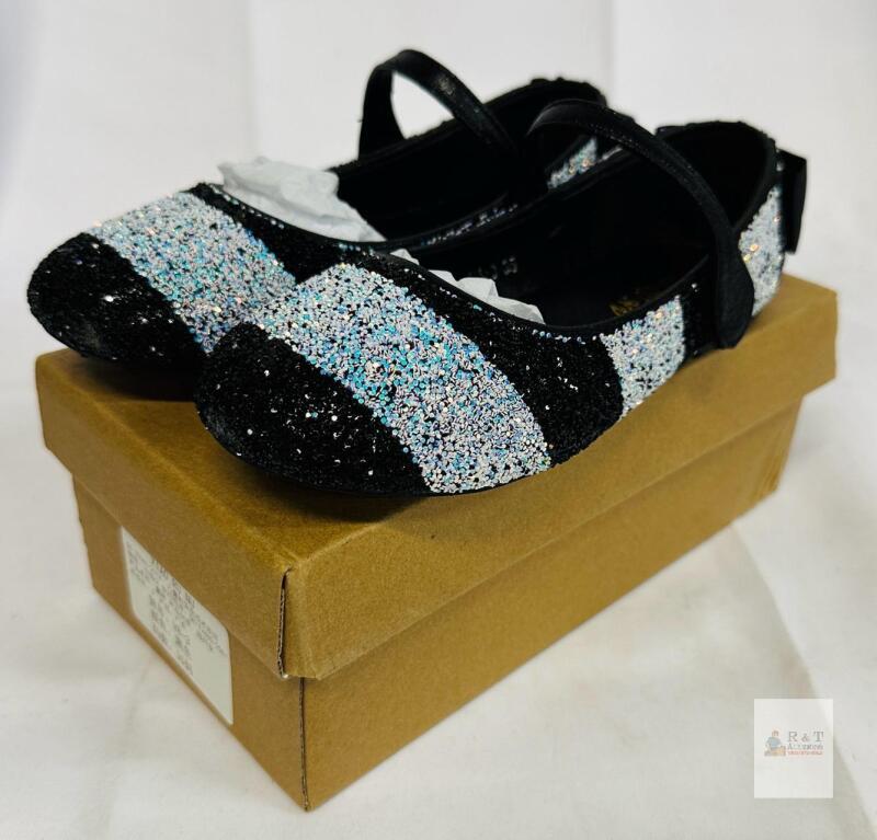 XIAO RU NU V8-3 Girls Mary Jane Shoes, Size 35, Black Glitter, Bow, Strap,
