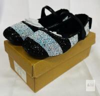 XIAO RU NU V8-3 Girls Mary Jane Shoes, Size 35, Black Glitter, Bow, Strap,