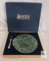 Seagull Pewter Traditional Rose 8" Green Marble Cheese Board with Knife
