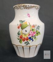 Herend Hungary 7165 Hand-Painted Porcelain Vase, Fruit & Flowers, 5.5 in, Gold Trim