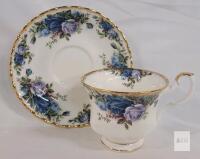 Royal Albert Moonlight Rose Teacup & Saucer Set, Bone China, 1987, England, Gold Trim RING TRUE