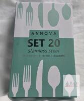 Annova 20-Piece Stainless Steel Flatware Set, Model AN23-20PNK, Dishwasher Safe, UPC 6971844223344