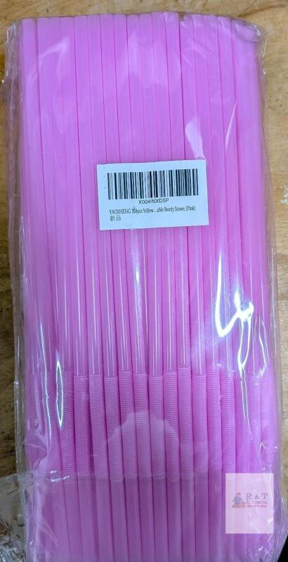 NEW 200 Pink Disposable Bendy Straws, 8.26" x 0.2", Food-Grade Polypropylene