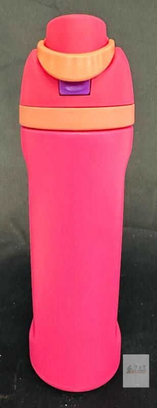 NEW 24oz Pink Insulated Stainless Steel Kids Water Bottle, Flip Handle, Push-Button Spout,