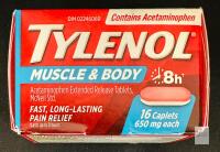 Tylenol Muscle & Body, 16 Caplets, 650 mg Acetaminophen Extended Release, Exp 2027-05, DIN 02246060